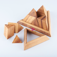 Load image into Gallery viewer, Triangle Pyramid wood 14 piece puzzle 3D hand made wooden Puzzles