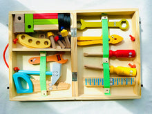 Load image into Gallery viewer, Pretend play tool box with building items in carry case-kids play
