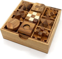 Load image into Gallery viewer, Brain teaser wood puzzle gift box - 9 hand made mechanical puzzle set, Father’s Day, birthdays gift, anniversaries gift, graduations gift in a Deluxe Gift Box V2