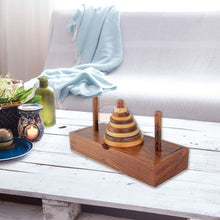 Load image into Gallery viewer, Pagoda 9 ring brain teaser puzzle, wood, handmade 3D puzzle-arrange rings on end column to solve
