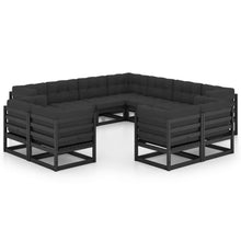 Load image into Gallery viewer, 11 Piece Garden Lounge Set with Cushions Black Solid Pinewood
