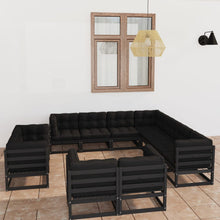 Load image into Gallery viewer, 11 Piece Garden Lounge Set with Cushions Black Solid Pinewood
