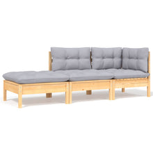 Load image into Gallery viewer, 3 Piece Garden Lounge Set with Grey Cushions Solid Pinewood