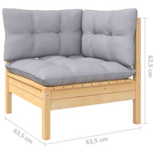 Load image into Gallery viewer, 3 Piece Garden Lounge Set with Grey Cushions Solid Pinewood