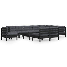 Load image into Gallery viewer, 11 Piece Garden Lounge Set with Cushions Black Solid Pinewood