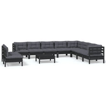 Load image into Gallery viewer, 11 Piece Garden Lounge Set with Cushions Black Solid Pinewood