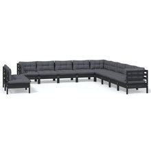 Load image into Gallery viewer, 11 Piece Garden Lounge Set with Cushions Black Solid Pinewood