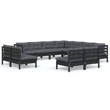 Load image into Gallery viewer, 11 Piece Garden Lounge Set with Cushions Black Solid Pinewood