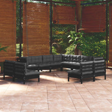 Load image into Gallery viewer, 11 Piece Garden Lounge Set with Cushions Black Solid Pinewood