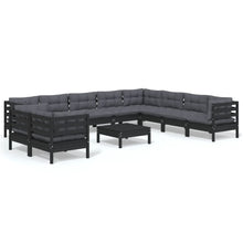 Load image into Gallery viewer, 11 Piece Garden Lounge Set with Cushions Black Solid Pinewood