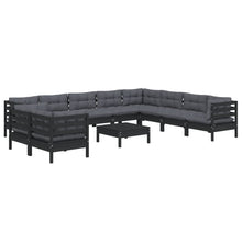 Load image into Gallery viewer, 11 Piece Garden Lounge Set with Cushions Black Solid Pinewood