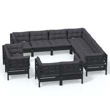 Load image into Gallery viewer, 11 Piece Garden Lounge Set with Cushions Black Solid Pinewood