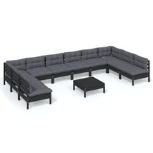 Load image into Gallery viewer, 11 Piece Garden Lounge Set with Cushions Black Solid Pinewood