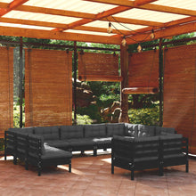 Load image into Gallery viewer, 11 Piece Garden Lounge Set with Cushions Black Solid Pinewood