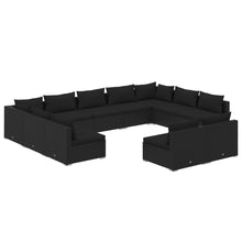Load image into Gallery viewer, 11 Piece Garden Lounge Set with Cushions Black Poly Rattan
