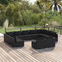 Load image into Gallery viewer, 11 Piece Garden Lounge Set with Cushions Black Poly Rattan