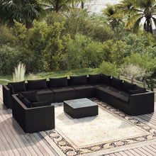 Load image into Gallery viewer, 11 Piece Garden Lounge Set with Cushions Black Poly Rattan