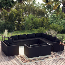 Load image into Gallery viewer, 11 Piece Garden Lounge Set with Cushions Black Poly Rattan