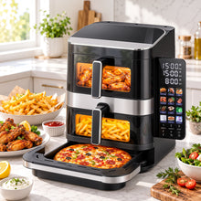 Load image into Gallery viewer, Devanti 12L Air Fryer Dual Basket Stacked 10 Inch Pizza Maker 2800W Touch Black