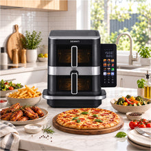 Load image into Gallery viewer, Devanti 12L Air Fryer Dual Basket Stacked 10 Inch Pizza Maker 2800W Touch Black