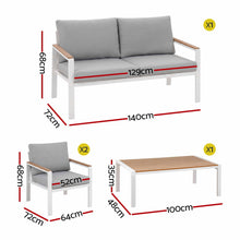 Load image into Gallery viewer, Gardeon 4-Piece Outdoor Sofa Set Aluminum Frame table and Chairs White