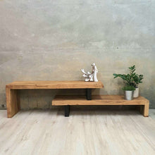 Load image into Gallery viewer, TV entertainment unit Acacia Wood 2 tier adjustable Length 1.2m to 2.1m.
