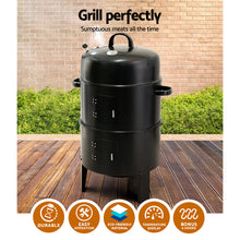 Load image into Gallery viewer, Fathers Day gift- the ultimate BBQ 3-in-1 Charcoal BBQ Smoker - Black