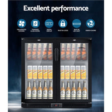 Load image into Gallery viewer, Devanti 198L Bar Fridge Dual Glass Door w/Light Black
