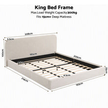 Load image into Gallery viewer, Artiss King Bed Frame with 100cm Bouclé Headboard, USB-C & Night Lights
