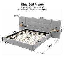Load image into Gallery viewer, Artiss King Bed Frame with Wide Headboard, Floating Shelves and USB Grey