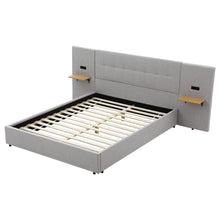 Load image into Gallery viewer, Artiss Queen Bed Frame with Wide Headboard, Floating Shelves and USB Grey
