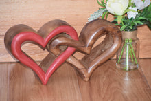 Load image into Gallery viewer, Mothers Day gift-Heart Love Wood Carving Wood Sculpture Acacia Wooden Statue Heart in red 17cm