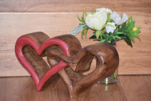 Load image into Gallery viewer, Mothers Day gift-Heart Love Wood Carving Wood Sculpture Acacia Wooden Statue Heart in red 17cm