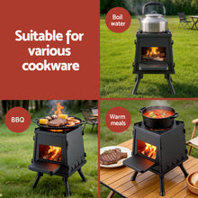 Load image into Gallery viewer, Grillz Fire Pit BBQ Portable Outdoor Fireplace Metal Camping Stove for Boiling Water, BBQ, Picnics