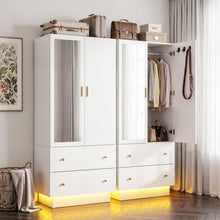 Load image into Gallery viewer, Artiss LED Wardrobe Cabinet Clothes Storage with Mirror 2 Drawers Hanging Rail