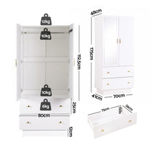 Load image into Gallery viewer, Artiss LED Wardrobe Cabinet Clothes Storage with Mirror 2 Drawers Hanging Rail