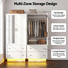 Load image into Gallery viewer, Artiss LED Wardrobe Cabinet Clothes Storage with Mirror 2 Drawers Hanging Rail