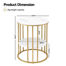 Load image into Gallery viewer, Artiss Side Table Set of 2 Marble Effect Round Coffee Table 2 Tier End Bedside Table Nightstand White&Gold