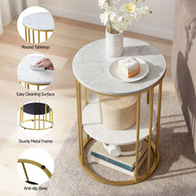 Load image into Gallery viewer, Artiss Side Table Set of 2 Marble Effect Round Coffee Table 2 Tier End Bedside Table Nightstand White&Gold