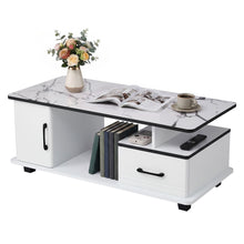 Load image into Gallery viewer, Artiss Coffee Table Marble Finish Center Table with Storage Drawer Cabinet Wood White