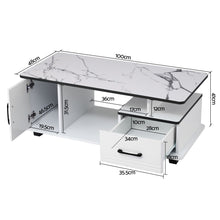 Load image into Gallery viewer, Artiss Coffee Table Marble Finish Center Table with Storage Drawer Cabinet Wood White