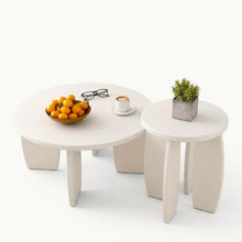 Load image into Gallery viewer, Artiss Coffee Table Set of 2 High Gloss Round Side Bedside Table Wood Living Room Cream