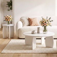 Load image into Gallery viewer, Artiss Coffee Table Set of 2 High Gloss Round Side Bedside Table Wood Living Room Cream