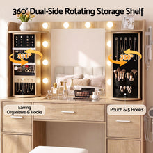 Load image into Gallery viewer, Artiss Dressing Table Vanity Desk LED Mirror Stool Set Charging Station Glass Top Rotating Shelf Wood