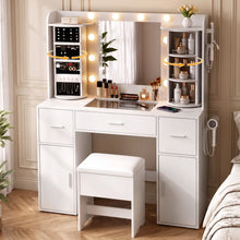 Load image into Gallery viewer, Artiss Dressing Table Vanity Desk LED Mirror Stool Set Charging Station Glass Top Rotating Shelf White