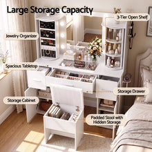 Load image into Gallery viewer, Artiss Dressing Table Vanity Desk LED Mirror Stool Set Charging Station Glass Top Rotating Shelf White