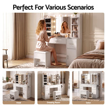 Load image into Gallery viewer, Artiss Dressing Table Vanity Desk LED Mirror Stool Set Charging Station Glass Top Rotating Shelf White