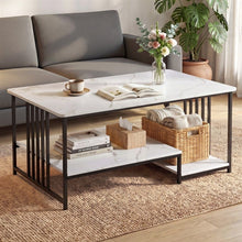 Load image into Gallery viewer, Artiss Coffee Table 100cm Faux Marble Finish Center Table 2-Tier Storage White&Black