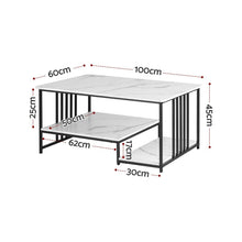 Load image into Gallery viewer, Artiss Coffee Table 100cm Faux Marble Finish Center Table 2-Tier Storage White&Black
