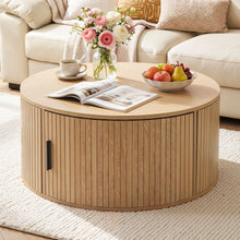 Load image into Gallery viewer, Round Coffee Table Storage Fluted Center Table Living Room Office 80cm Wood